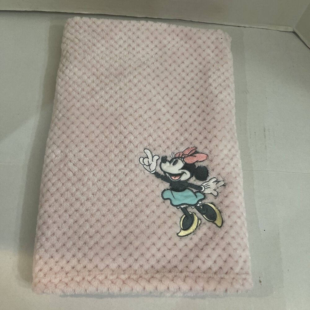 Disney Baby Minnie Mouse Embroidered Baby Blanket 30”x36” Soft Cuddly Pink